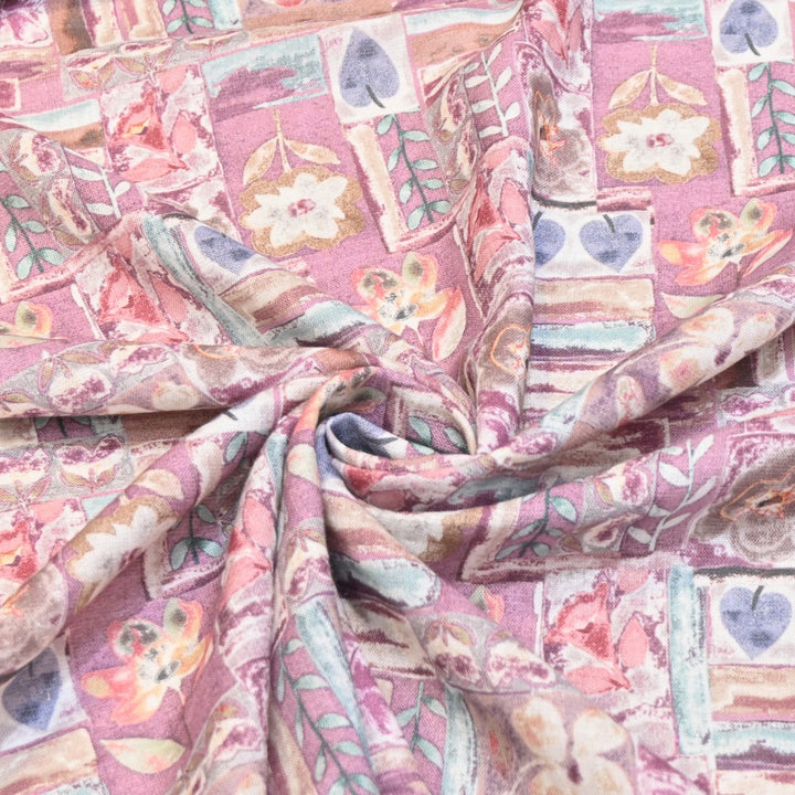 Multicolor Cotton Linen Digital Print Fabric- Soft Breathable Designer Fabric-RT0132-7