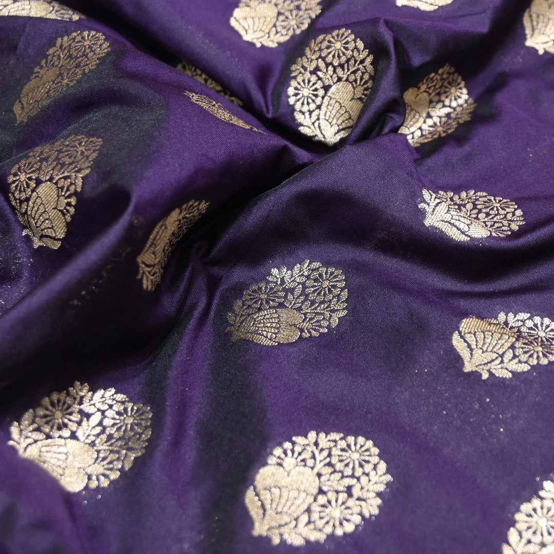 Mulled Wine Color Katan Silk Zari Buti Brocade Fabric
