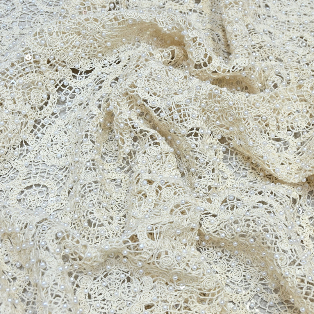 Imported Premium Pearl Embellished Floral Lace Fabric – Luxury Bridal Designer Fabric AT034/25