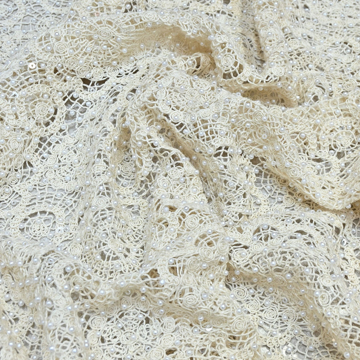 Imported Premium Pearl Embellished Floral Lace Fabric – Luxury Bridal Designer Fabric AT034/25