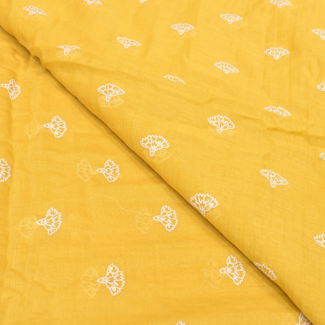 Cotton Chanderi Thread With Sequins Embroidery Fabric