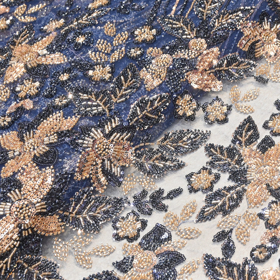 Premium Imported Heavy Beaded Floral Embroidery Net Fabric- 8820734-02