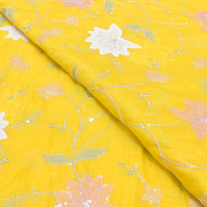 Premium Mul Chanderi Thread With Sequins Embroidery Fabrics