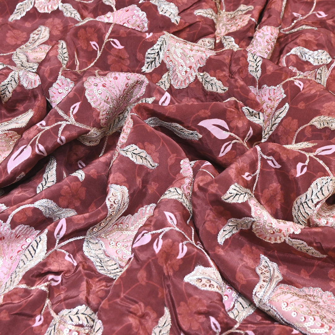 Multi Color Crepe Position Print Fabric with Zari & Sequins Embroidery - 102228-2
