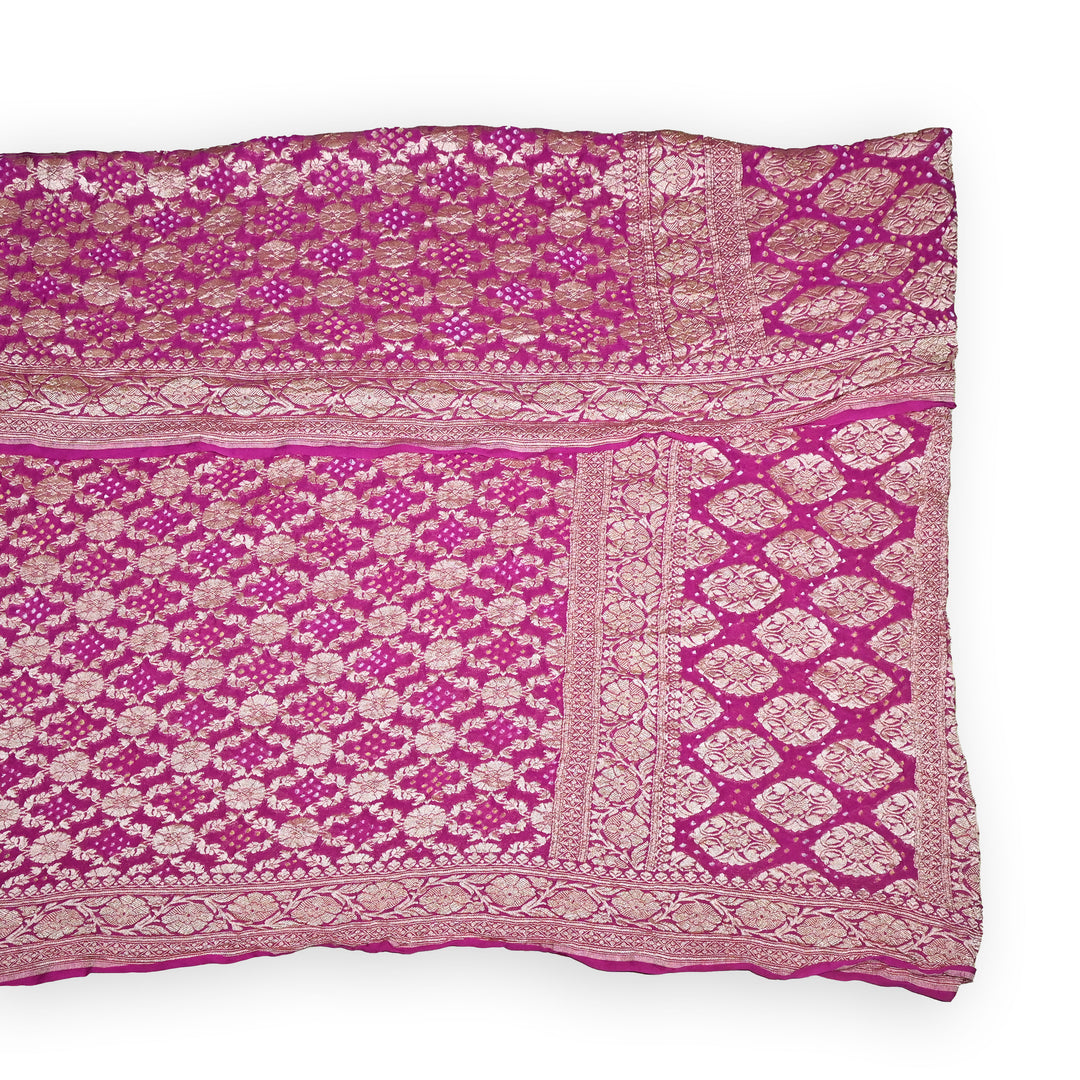Pink Gharchola Bandhani Dupatta in Pure Georgette – Traditional Zari Woven Festive Dupatta