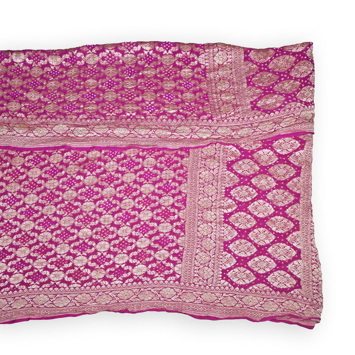 Pink Gharchola Bandhani Dupatta in Pure Georgette – Traditional Zari Woven Festive Dupatta
