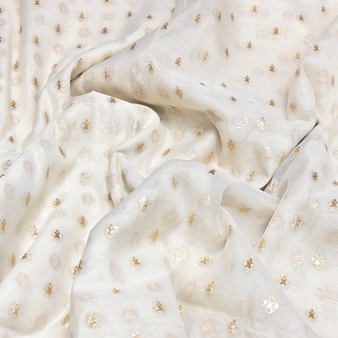 Banarasi Chanderi Gold Mat Zari Fabric – Premium Designer Ethnic Wear Fabric 000313-15
