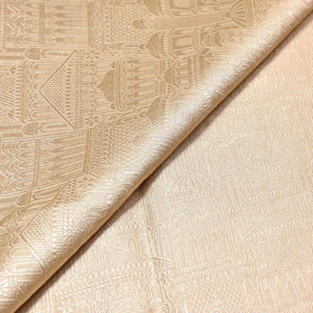 Golden Color Pure Silk Alfi Zari Brocade Fabric 44" – Luxury Traditional Designer Fabric ZTF001-4