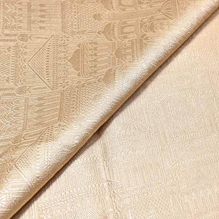 Golden Color Pure Silk Alfi Zari Brocade Fabric 44" – Luxury Traditional Designer Fabric ZTF001-4