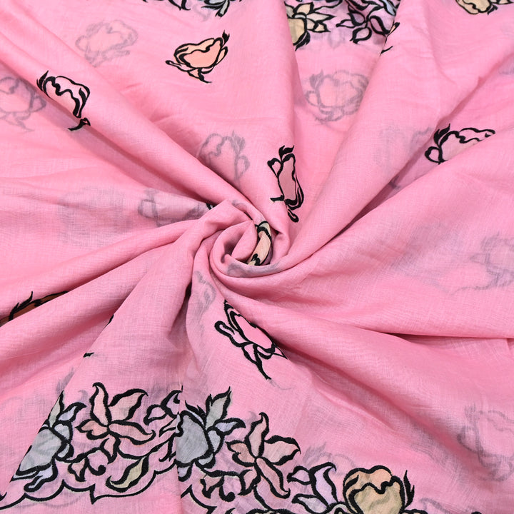 Mul Chanderi Position Print With Thread Embroidery Fabric – Designer Summer Fabric V2434C-1