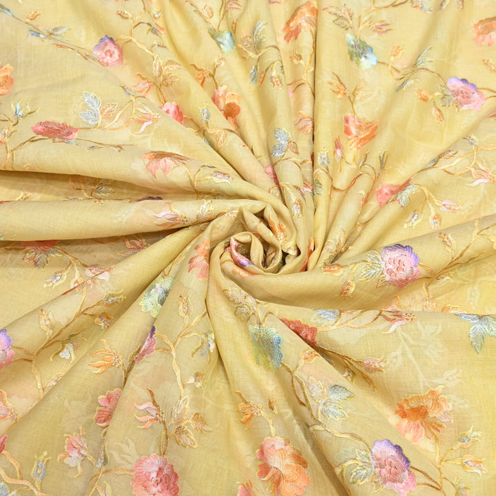 Mul Chanderi Thread Embroidery Fabric – Lightweight Elegant Designer Fabric- V2366C-03