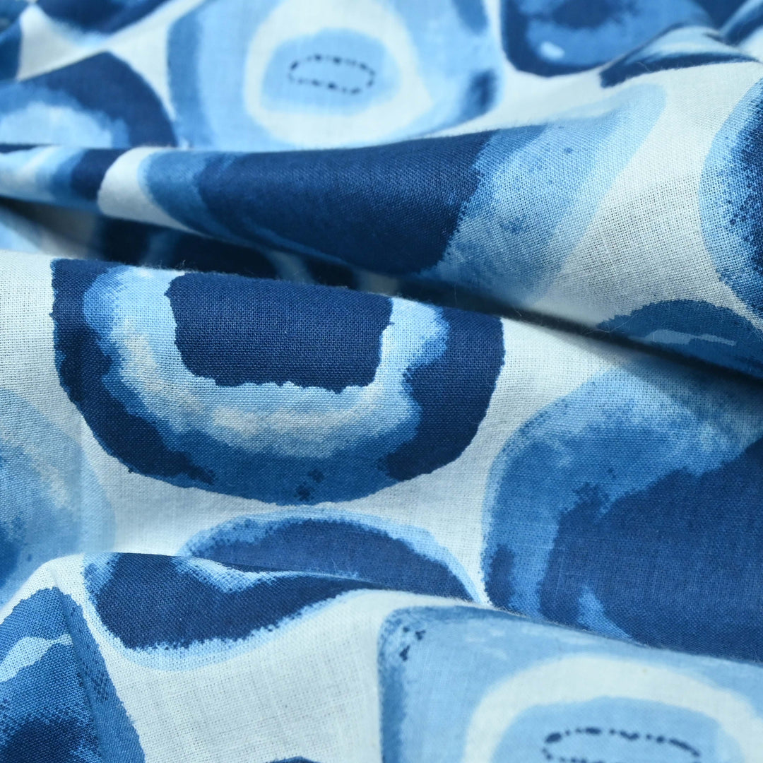 Bubble Blue Cotton Printed Fabric