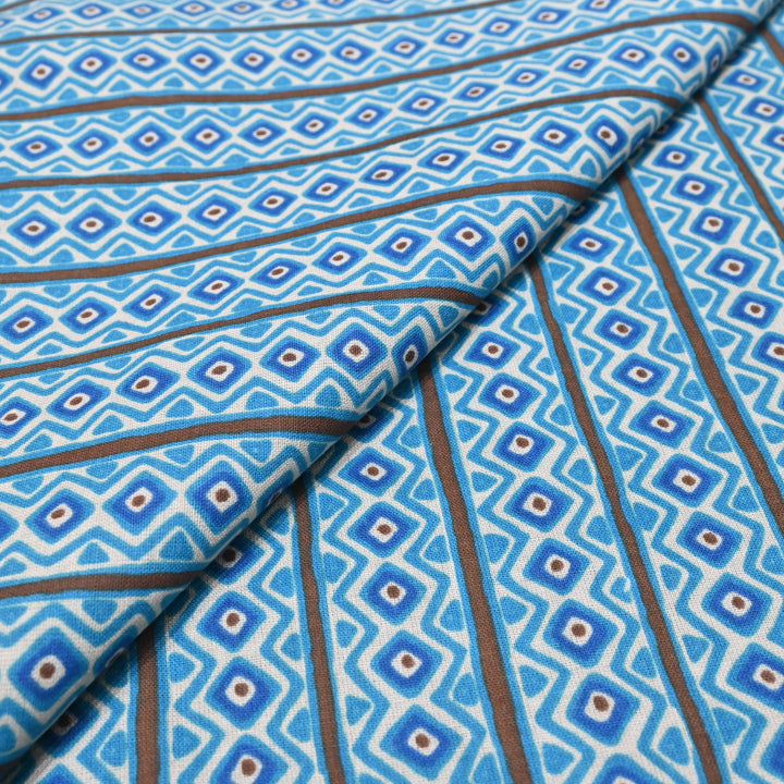 Blue Cotton Linen Print