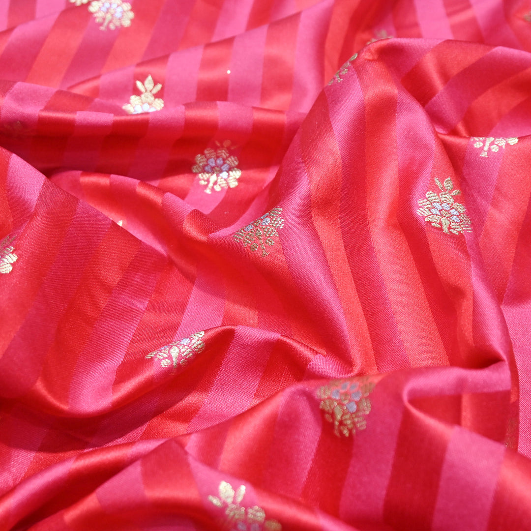 Rosy Red Mina Zari Brocade Fabric