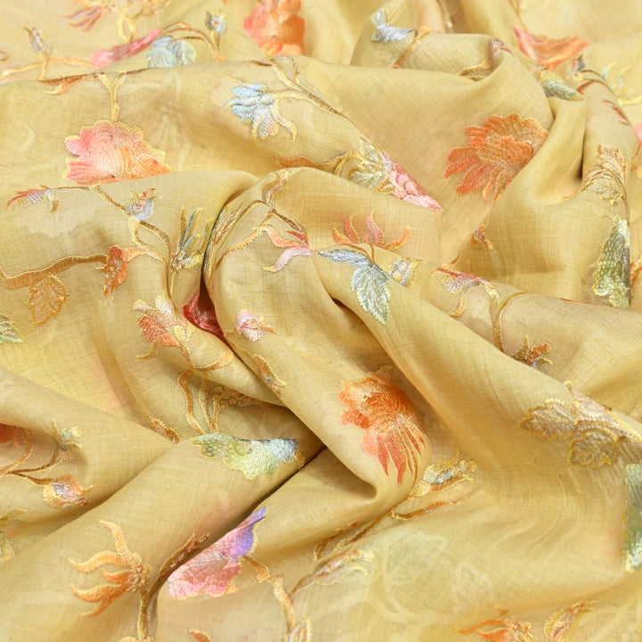 Mul Chanderi Thread Embroidery Fabric – Lightweight Elegant Designer Fabric- V2366C-03
