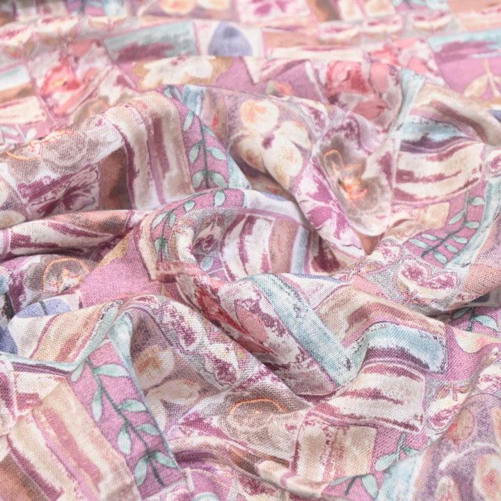 Multicolor Cotton Linen Digital Print Fabric- Soft Breathable Designer Fabric-RT0132-7