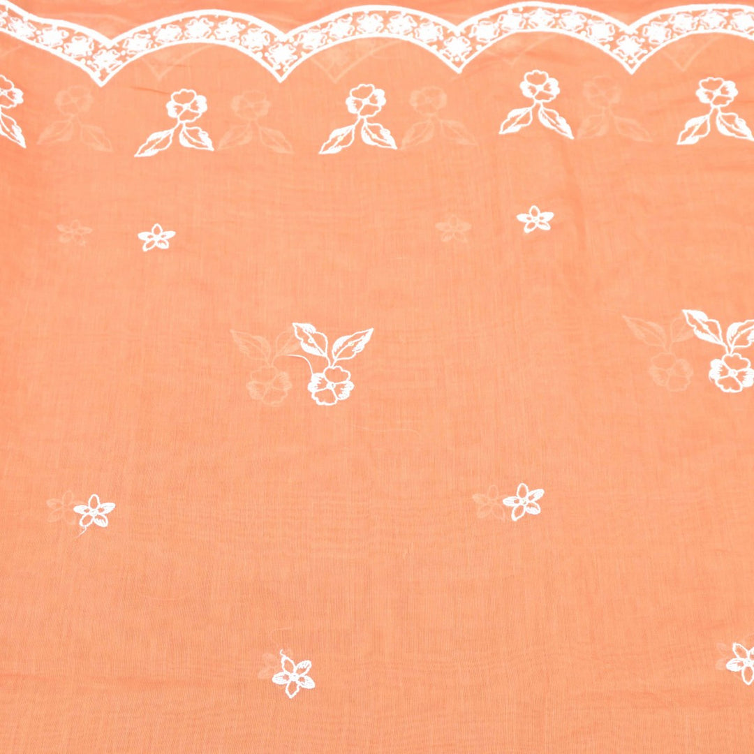 Peach Mul Chanderi Fabric with Threadwork Embroidery