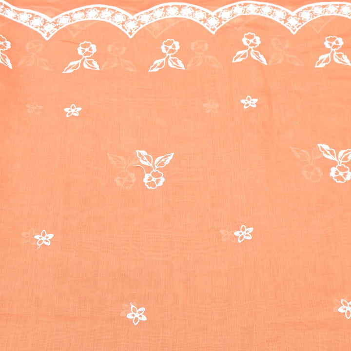 Peach Mul Chanderi Fabric with Threadwork Embroidery