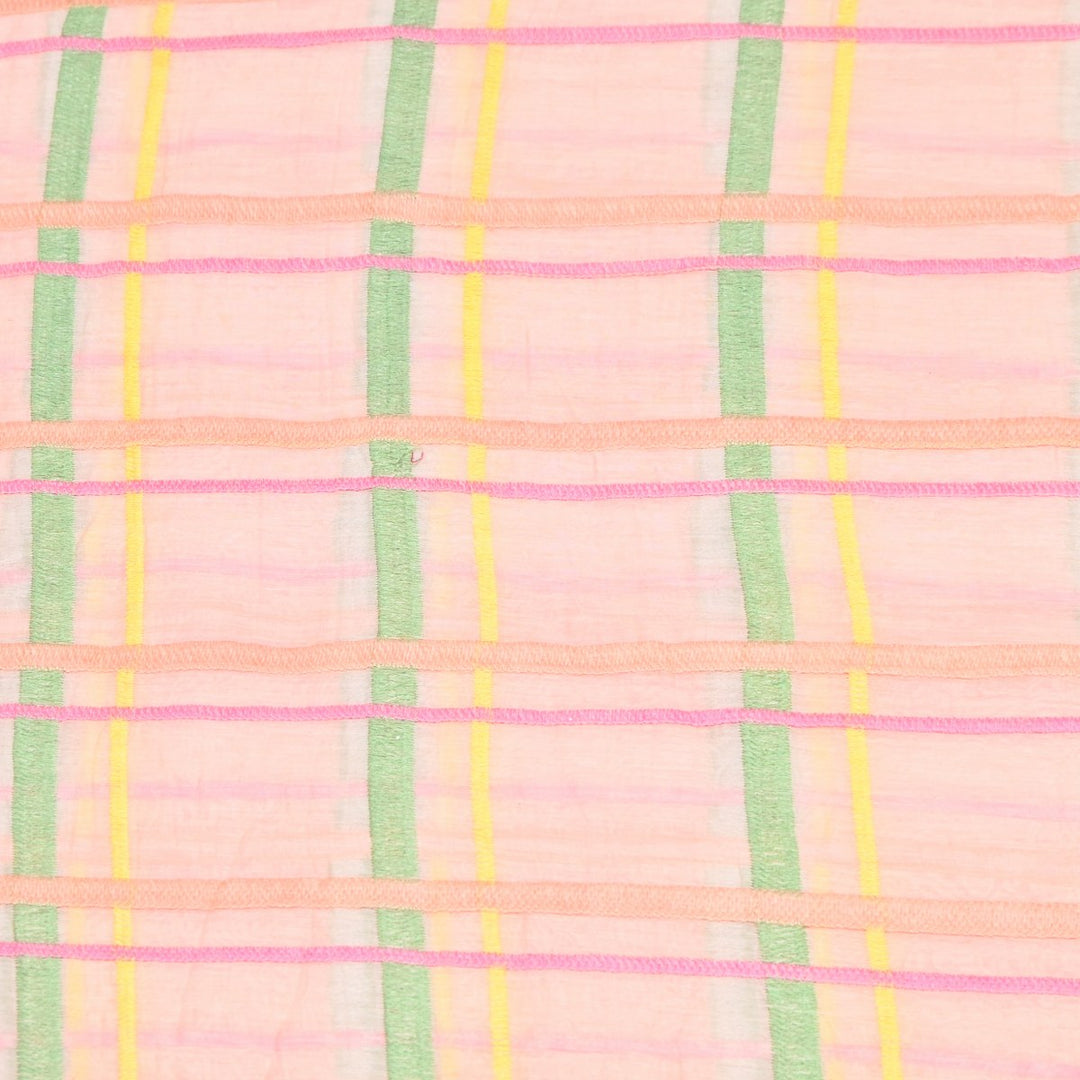 Peach Color Mul Chanderi Thread Embroidery Fabric – Soft Lightweight Designer Fabric-V2189C-1