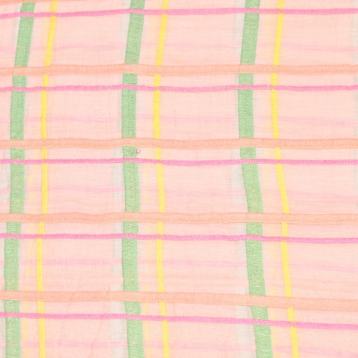 Peach Color Mul Chanderi Thread Embroidery Fabric – Soft Lightweight Designer Fabric-V2189C-1