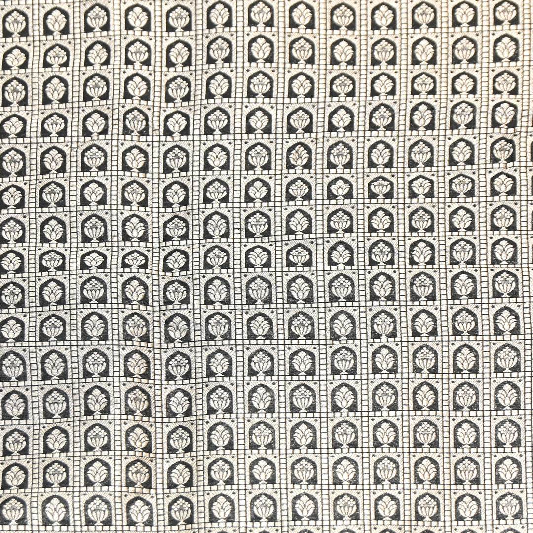 Black Color Pure Silk Alfi Zari Brocade Fabric 44" – Luxury Traditional Designer Fabric ZTF001-3