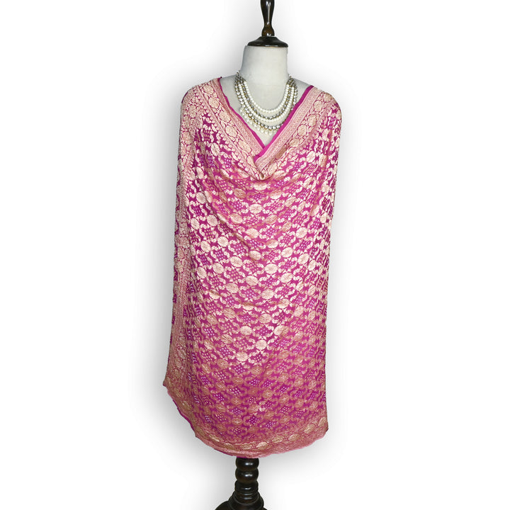 Pink Gharchola Bandhani Dupatta in Pure Georgette – Traditional Zari Woven Festive Dupatta