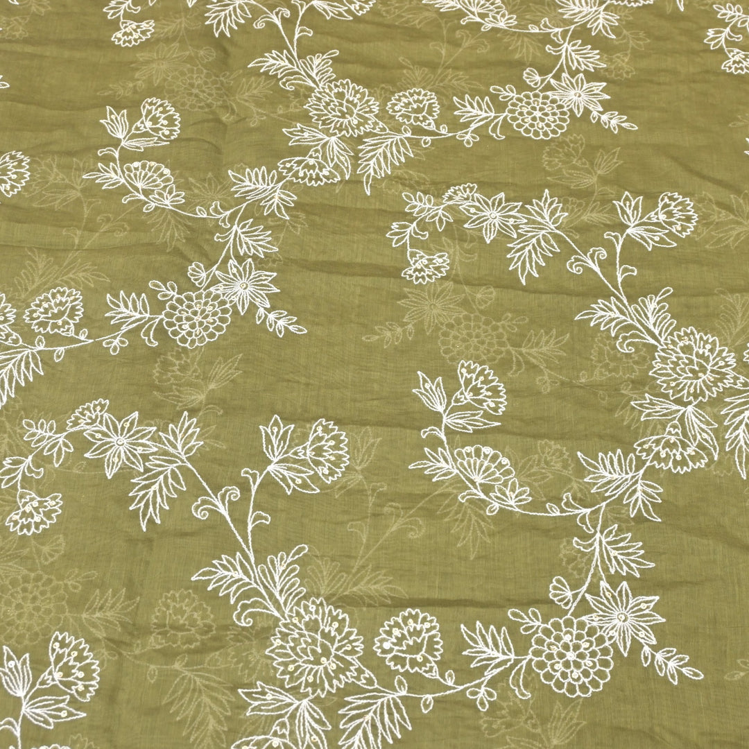 Cotton Chanderi Thread With Sequins Embroidery Fabric