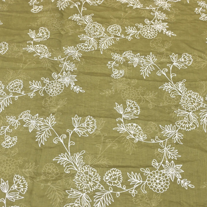 Cotton Chanderi Thread With Sequins Embroidery Fabric