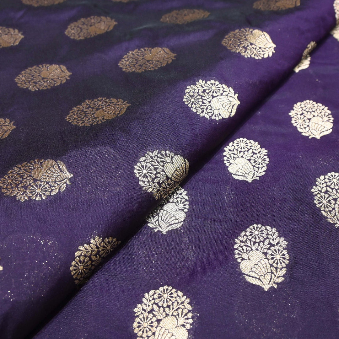 Mulled Wine Color Katan Silk Zari Buti Brocade Fabric