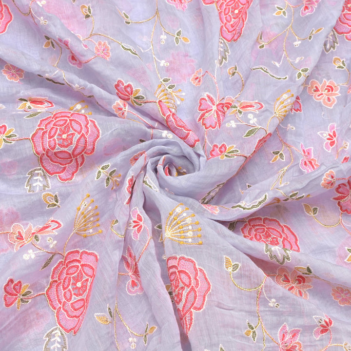 Chanderi Thread With Sequins Embroidery Fabrics