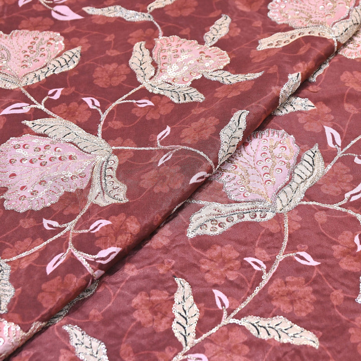 Multi Color Crepe Position Print Fabric with Zari & Sequins Embroidery - 102228-2