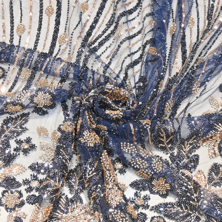 Premium Imported Heavy Beaded Floral Embroidery Net Fabric- 8820734-02