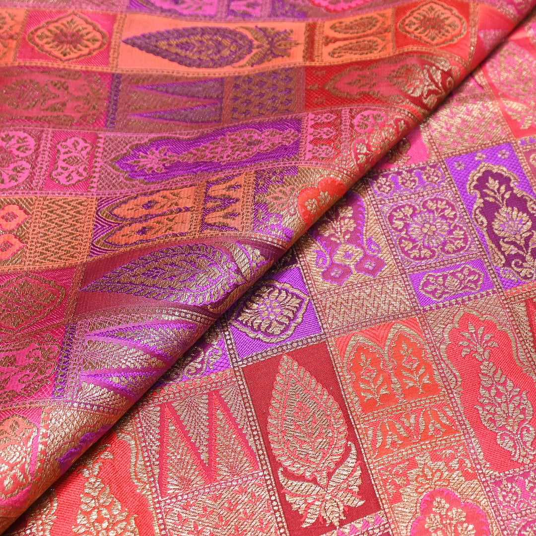Multi Rangoli Brocade Fabric – Premium Zari Woven Designer Brocade Fabric 001006-A11
