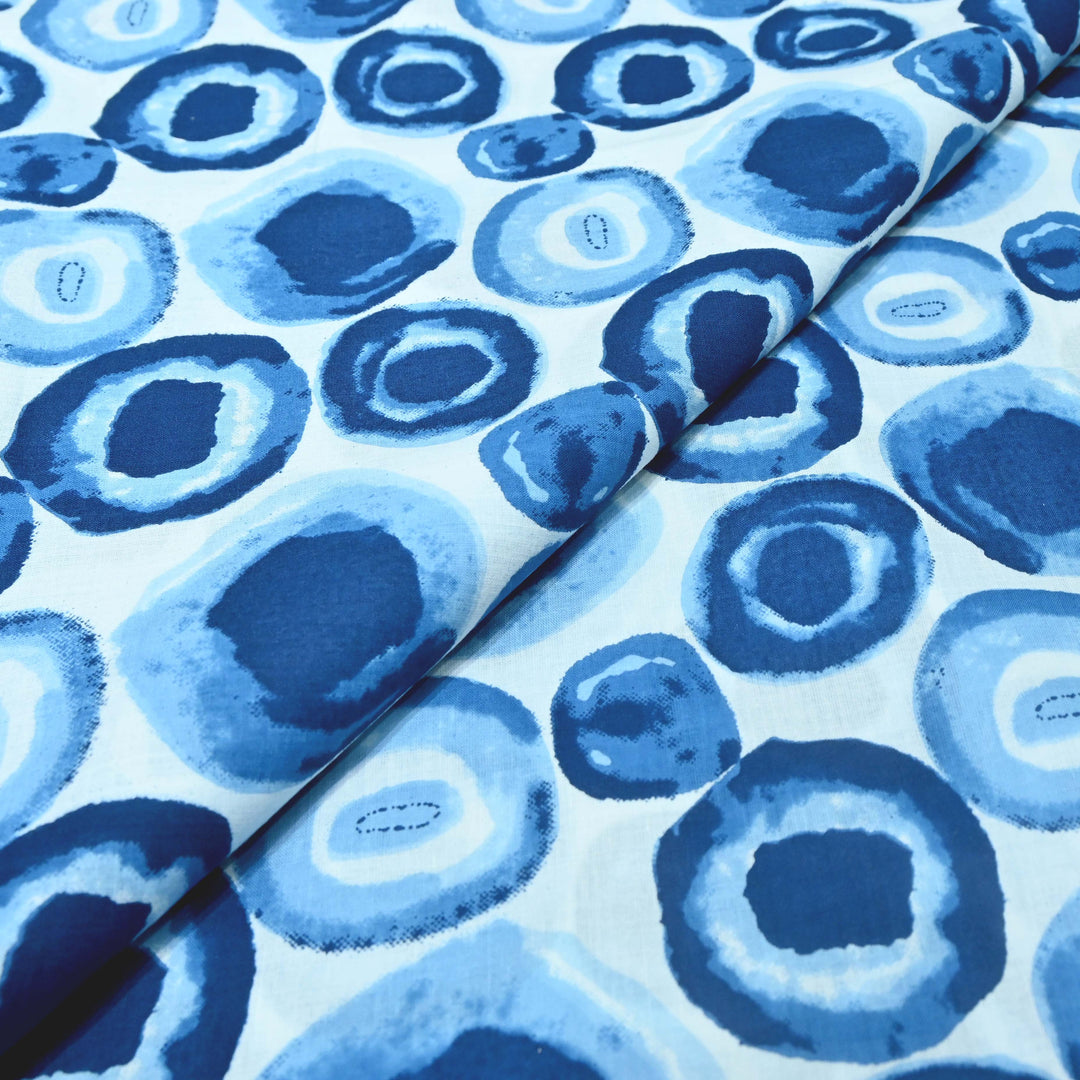Bubble Blue Cotton Printed Fabric