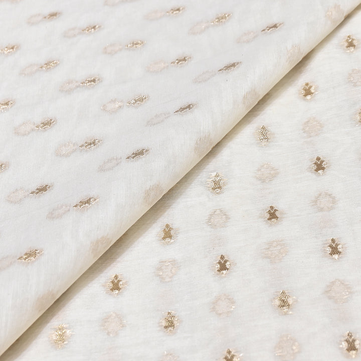 Banarasi Chanderi Gold Mat Zari Fabric – Premium Designer Ethnic Wear Fabric 000313-15