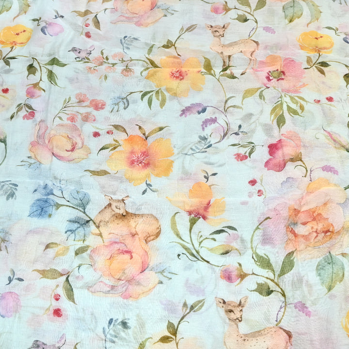 Mul Chanderi Digital Print Fabric - Soft Lightweight Designer Fabric GT0185-1O