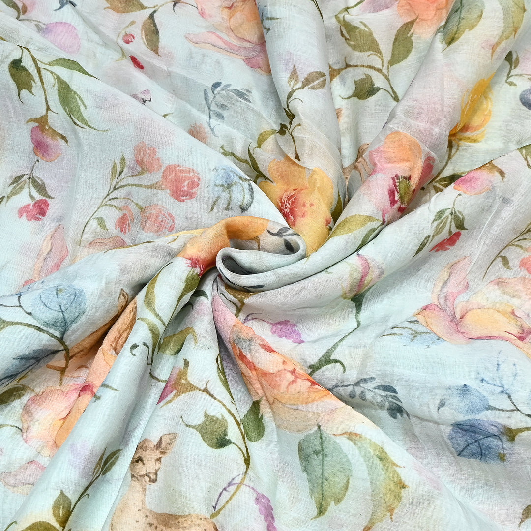 Mul Chanderi Digital Print Fabric - Soft Lightweight Designer Fabric GT0185-1O