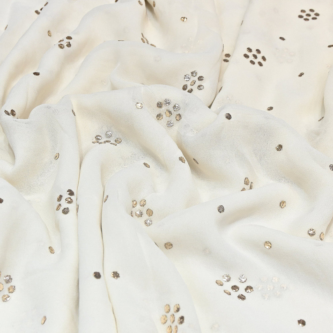 Dyeable Pure Silk Georgette Handwork Mukaish Fabric BT0060