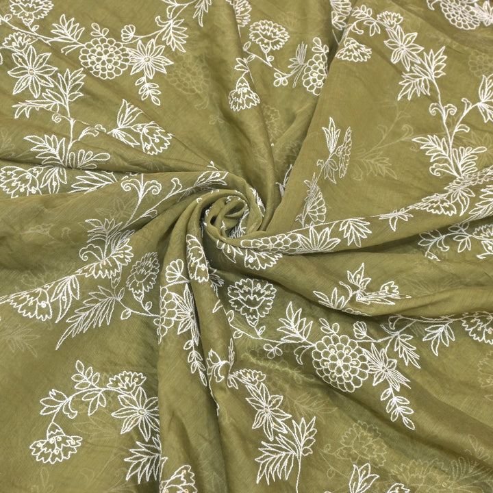 Cotton Chanderi Thread With Sequins Embroidery Fabric