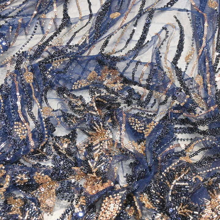 Premium Imported Heavy Beaded Floral Embroidery Net Fabric- 8820734-02
