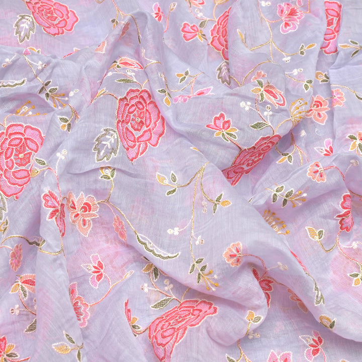 Chanderi Thread With Sequins Embroidery Fabrics
