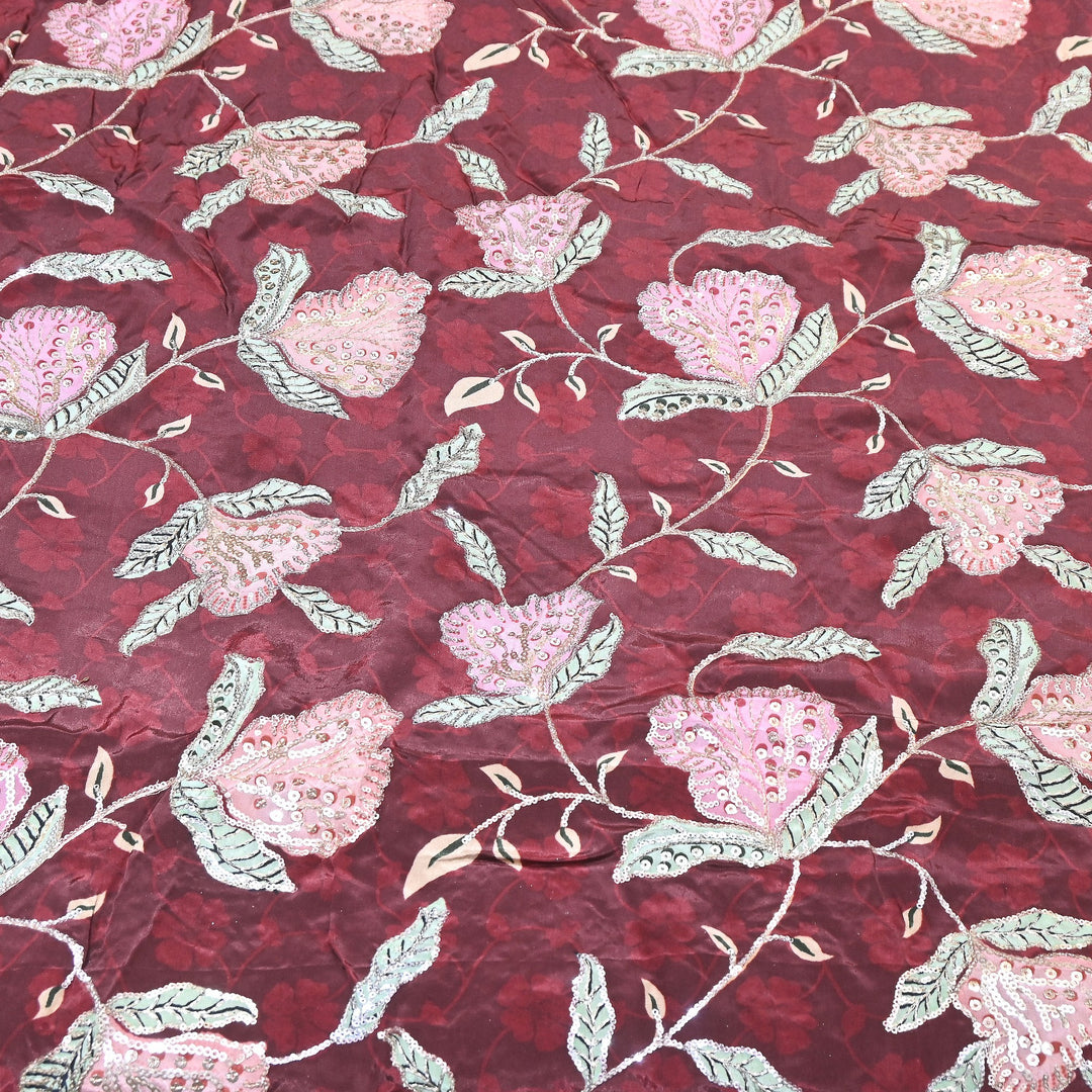 Multi Color Crepe Position Print Fabric with Zari & Sequins Embroidery - 102228-4