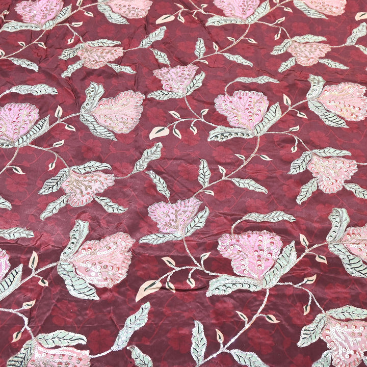 Multi Color Crepe Position Print Fabric with Zari & Sequins Embroidery - 102228-4
