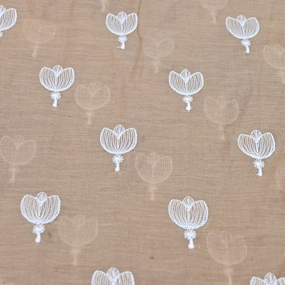 Coffee Brown Mul Chanderi Fabric with Thread Embroidery