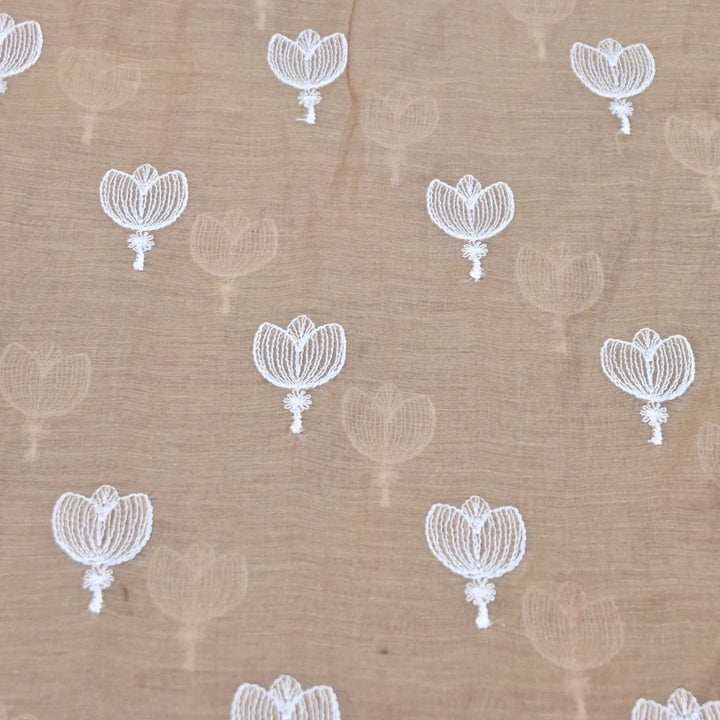 Coffee Brown Mul Chanderi Fabric with Thread Embroidery