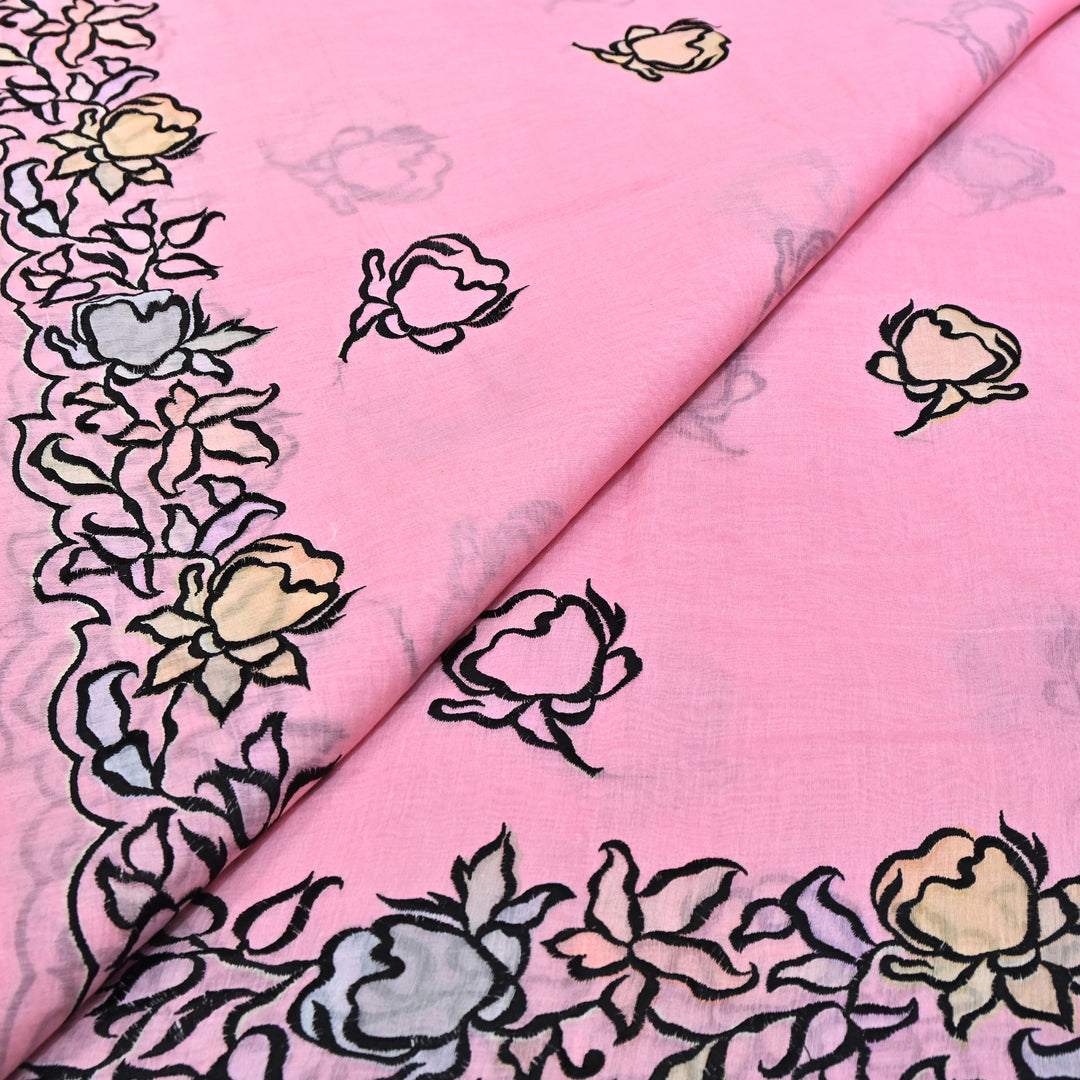 Mul Chanderi Position Print With Thread Embroidery Fabric – Designer Summer Fabric V2434C-1