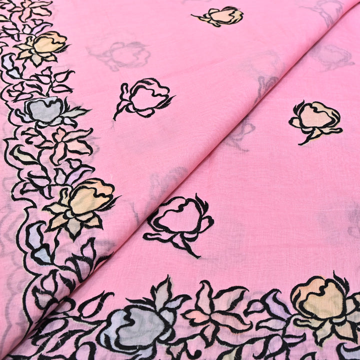 Mul Chanderi Position Print With Thread Embroidery Fabric – Designer Summer Fabric V2434C-1