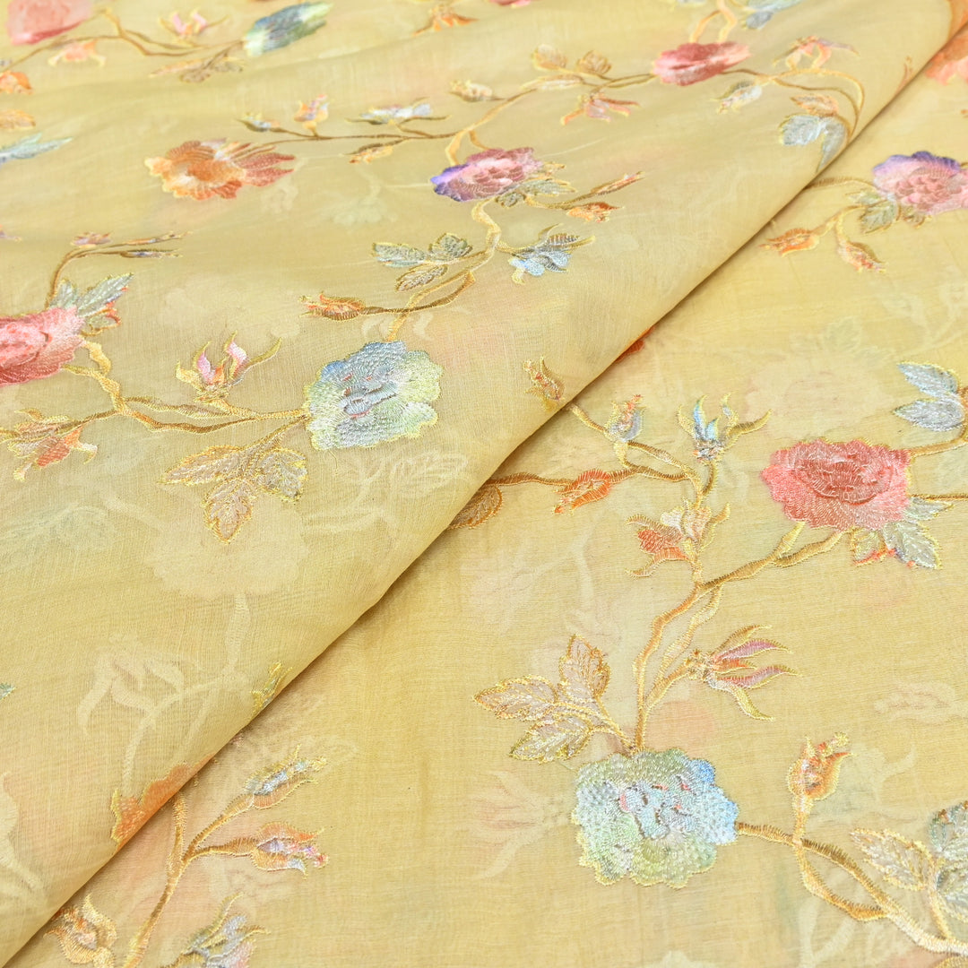 Mul Chanderi Thread Embroidery Fabric – Lightweight Elegant Designer Fabric- V2366C-03