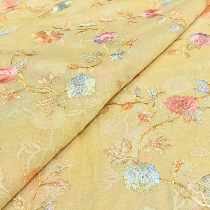 Mul Chanderi Thread Embroidery Fabric – Lightweight Elegant Designer Fabric- V2366C-03