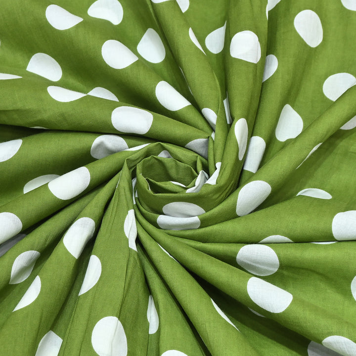 Premium Cotton Polka Dot Printed Fabric - Soft Breathable Designer Cotton Fabric - 000350-1h